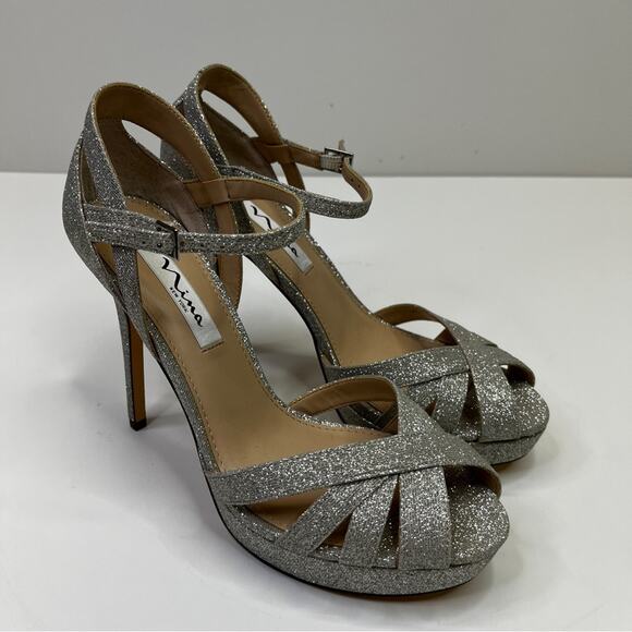Nina Shoes Samara Glitter Stiletto Platform heels dark silver - 9.5 - Picture 6 of 12